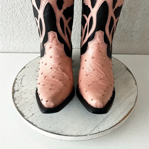 Lane Jolene Ostrich Boots pink and black 7 - Picture 9 of 12